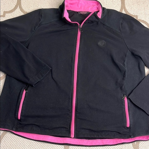 Lauren Ralph Lauren knit zip up black jacket with pink trim - Picture 3 of 13